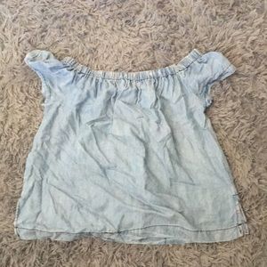 off the shoulder denim shirt